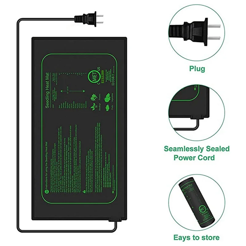 LICE-2 Piece Seedling Heat Mat For Seed Starting, As Shown PVC 21W Waterproof Heating Pad For Indoor Tray Plants US Plug