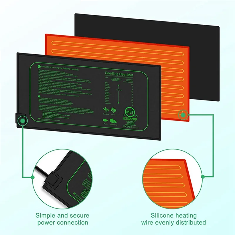 LICE-2 Piece Seedling Heat Mat For Seed Starting, As Shown PVC 21W Waterproof Heating Pad For Indoor Tray Plants US Plug