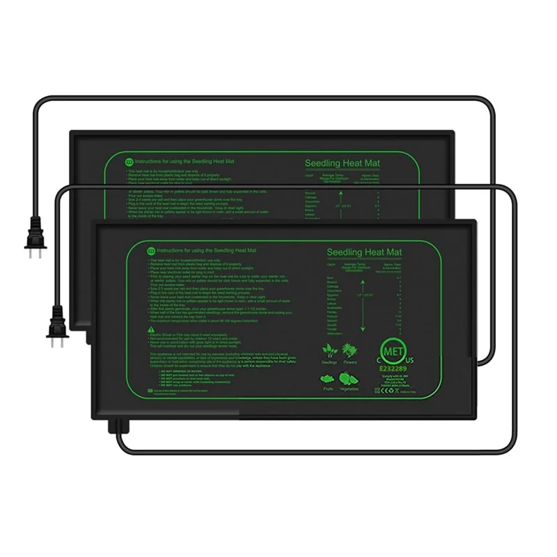 LICE-2 Piece Seedling Heat Mat For Seed Starting, As Shown PVC 21W Waterproof Heating Pad For Indoor Tray Plants US Plug